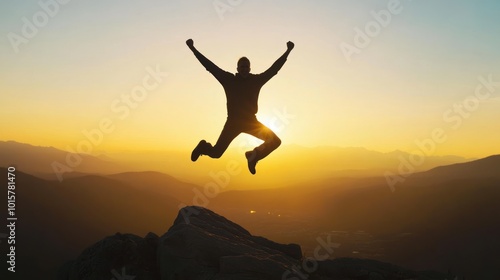 Man Jumping in Mountain Sunset