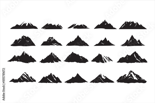 A set collection of mountain silhouette illustrations