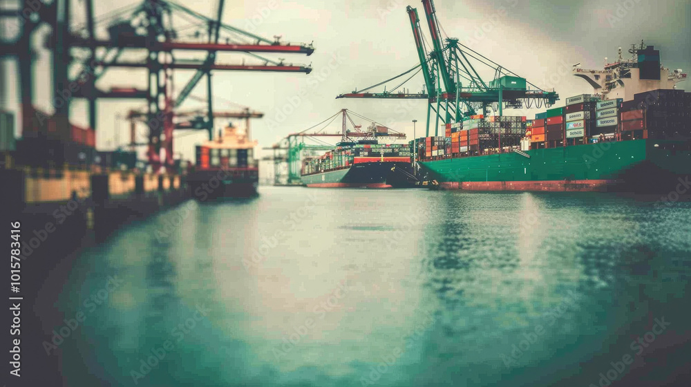 Large cargo ship docked at empty port with stacked containers and idle cranes, symbolizing port strike and industrial tension. Large cargo ship docked at empty port with stacked containers and idle cranes, symbolizing port strike and industrial tension.