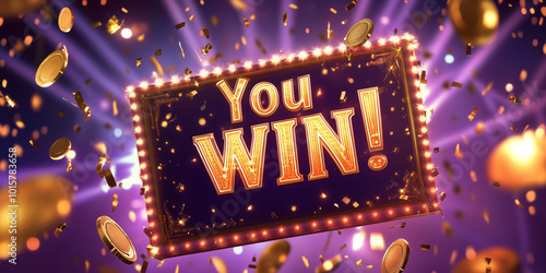 Victorious Moment Golden You Win Sign with Sparkling Background
