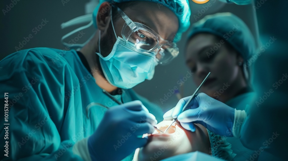 Dentist performing a scaling and root planing procedure meticulously cleaning below the gum line to improve periodontal health