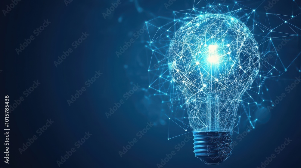 AI-Generated Light Bulb with Blue Background AI-Generated Light Bulb with Blue Background