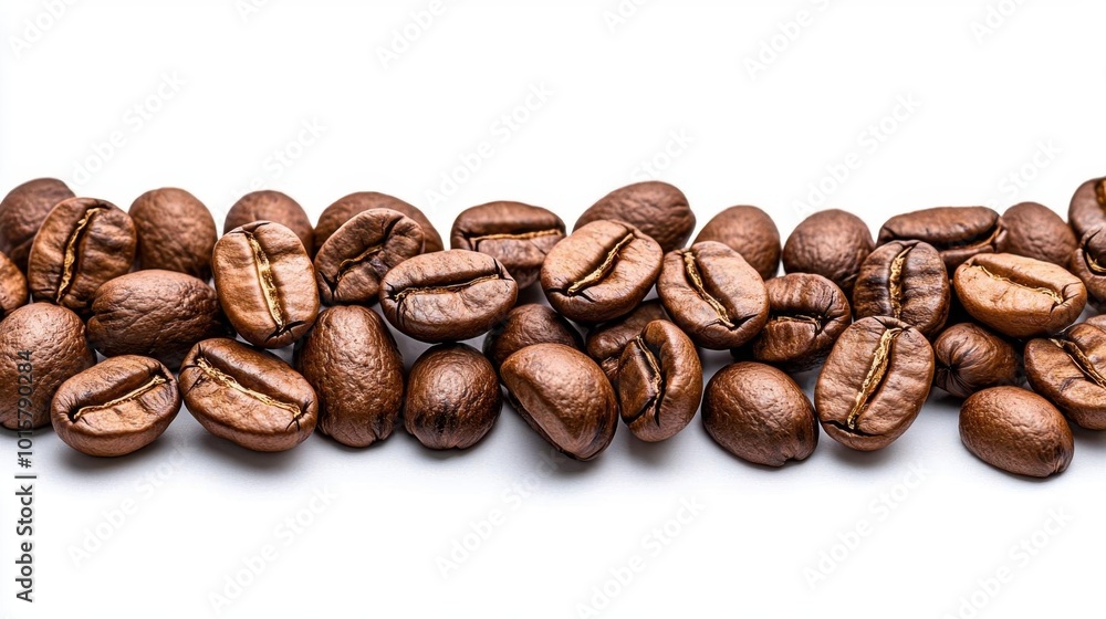 Naklejka premium A photostock images of coffee beans scattered on a clean white background