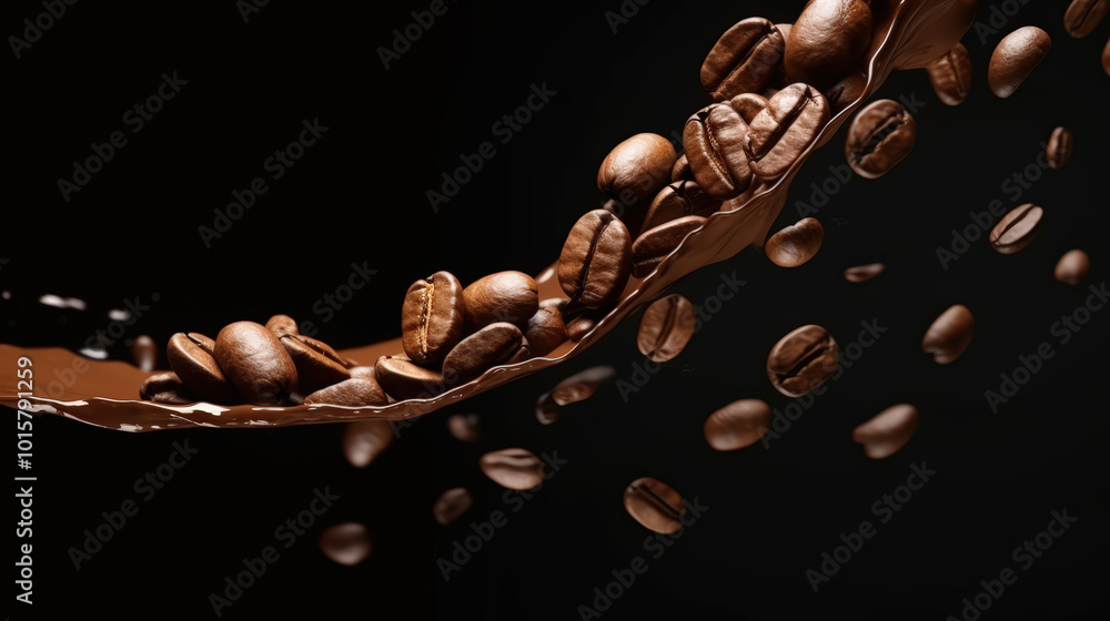 A Coffee beans splashing over white background, Coffee beans background , flying Roasted coffee bean A Coffee beans splashing over white background, Coffee beans background , flying Roasted coffee bean
