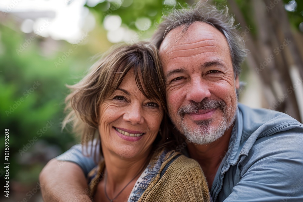 Portrait of happy senior couple looking at camera in the garden. Portrait of happy senior couple looking at camera in the garden.