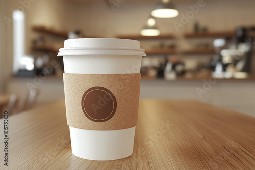Mockup for coffee cup without text on caffe shop background