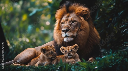 A photograph of a family of Lion, highlighting the importance of family and community within the cycle of life. 