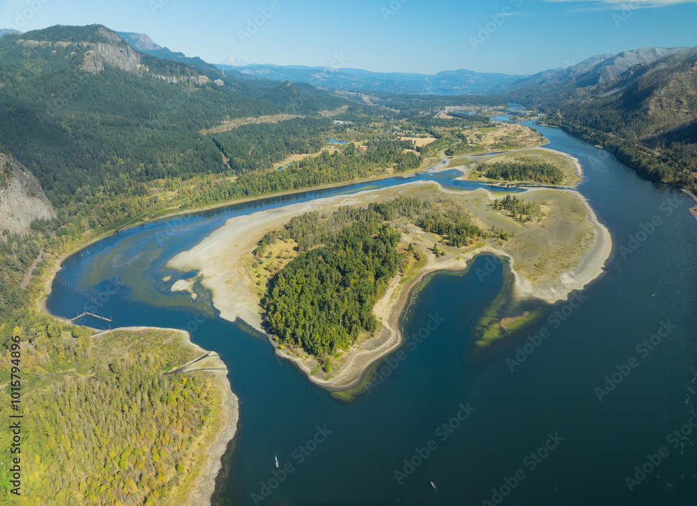 A beautiful landscape with a river and a forest A beautiful landscape with a river and a forest