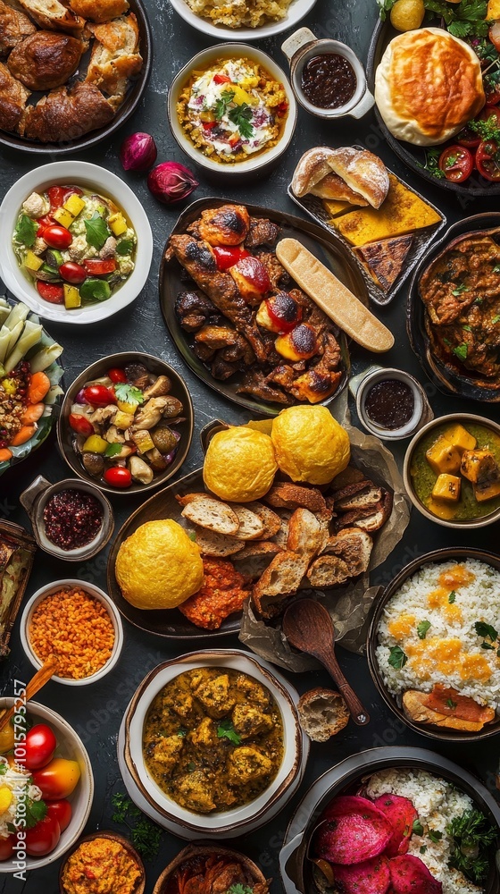 Capture the essence of World Food Day with a stunning real picture showcasing a colorful spread of international dishes, emphasizing the celebration of diverse cultures and the global importance Capture the essence of World Food Day with a stunning real picture showcasing a colorful spread of international dishes, emphasizing the celebration of diverse cultures and the global importance