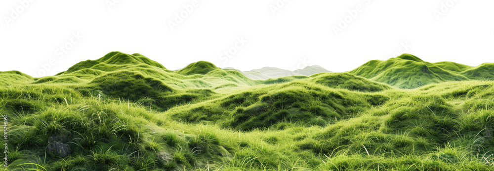 Panoramic green hills isolated on white background. Panoramic green hills isolated on white background.