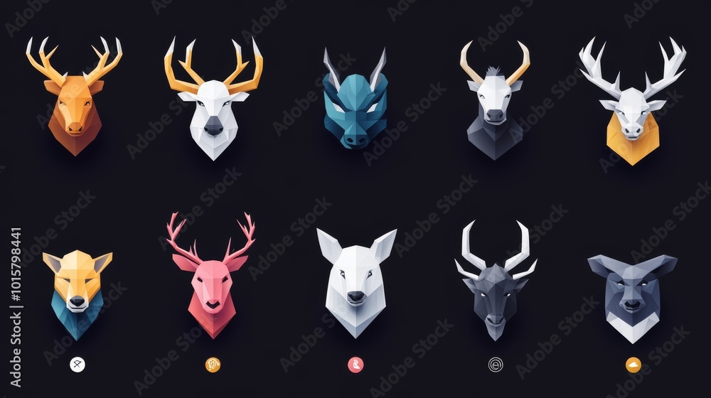 Animal head icon set for use in web design and branding. Animal head icon set for use in web design and branding.