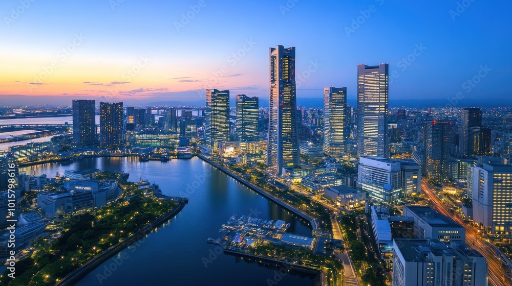 Obraz premium Yokohama Skyline at Dusk