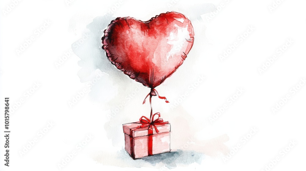 A red heart-shaped balloon floats above a gift box tied with a ribbon, symbolizing love and celebration during a special occasion A red heart-shaped balloon floats above a gift box tied with a ribbon, symbolizing love and celebration during a special occasion