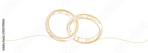 Illustration of a pair of wedding rings in line art style vector for wedding decorations