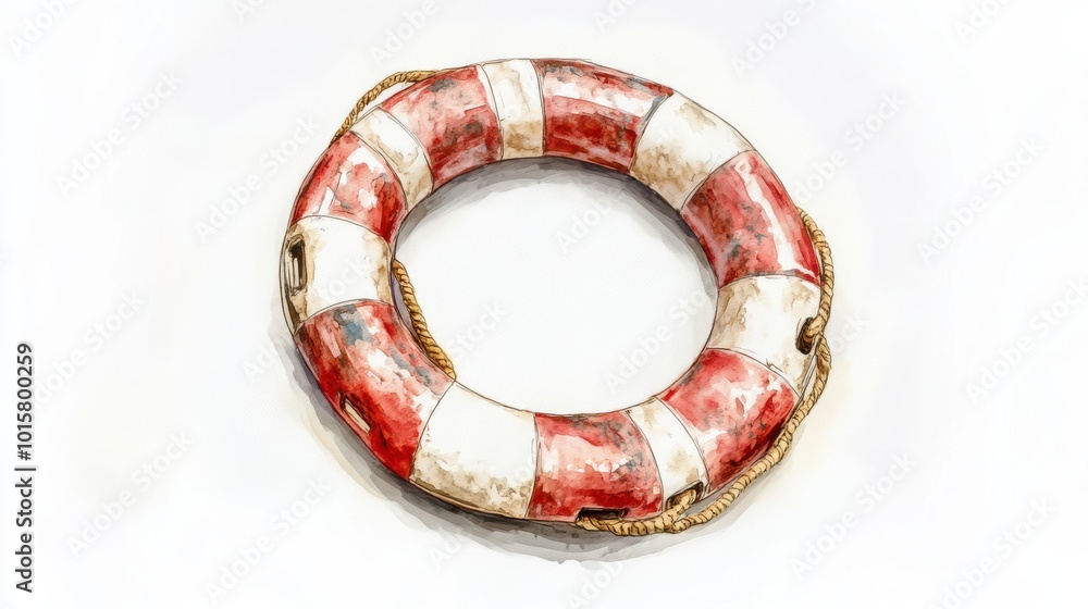 Brightly colored life ring resting on a white surface, ready for water safety at a pool or beach location during summer Brightly colored life ring resting on a white surface, ready for water safety at a pool or beach location during summer