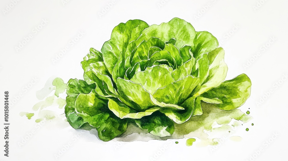 Fresh green lettuce with vibrant leaves displayed against a light background in an artistic representation of nature Fresh green lettuce with vibrant leaves displayed against a light background in an artistic representation of nature