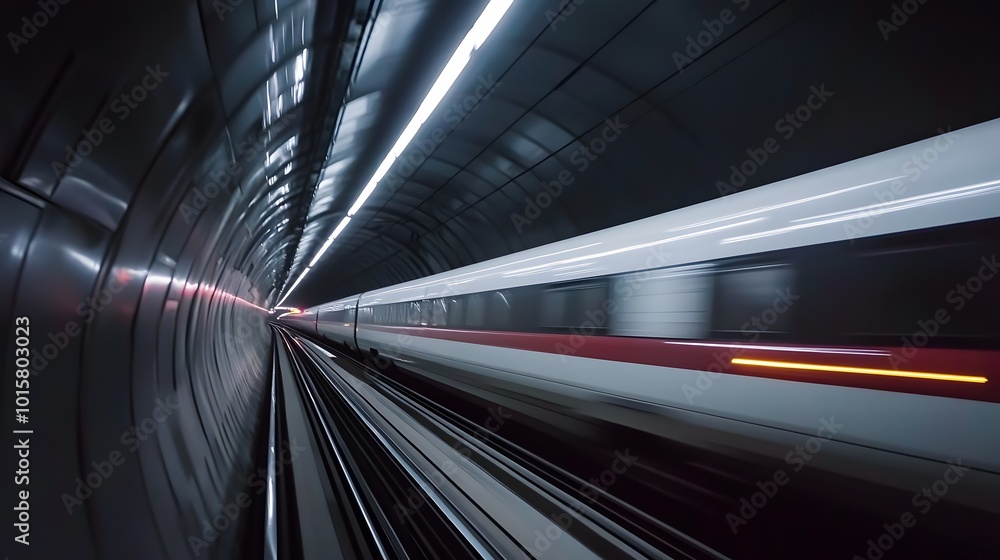 12. A high-speed train gliding through a steel tunnel