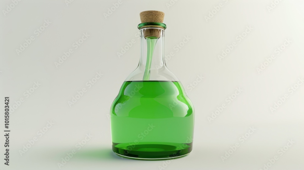 A green bottle with a cork stopper A green bottle with a cork stopper
