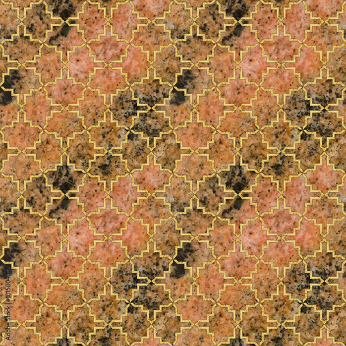 Geometric seamless texture. Stained glass style. Oriental tracery. Art deco pattern. For ceramic tile, wallpaper, linoleum, textile, shirts, linens or web page background. Website design. Stone.