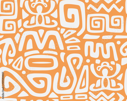 Tiki seamless pattern. Aztec textile print.Geometric, vector background. Suitable for printing on fabric and paper, for Hawaiian parties. 