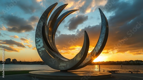 Wallpaper Mural 56. A dramatic sunset behind a steel sculpture by the waterfront Torontodigital.ca