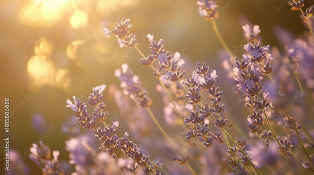 Lavender flowers bloom vibrantly in the golden sunlight of a summer evening in a serene garden setting Lavender flowers bloom vibrantly in the golden sunlight of a summer evening in a serene garden setting