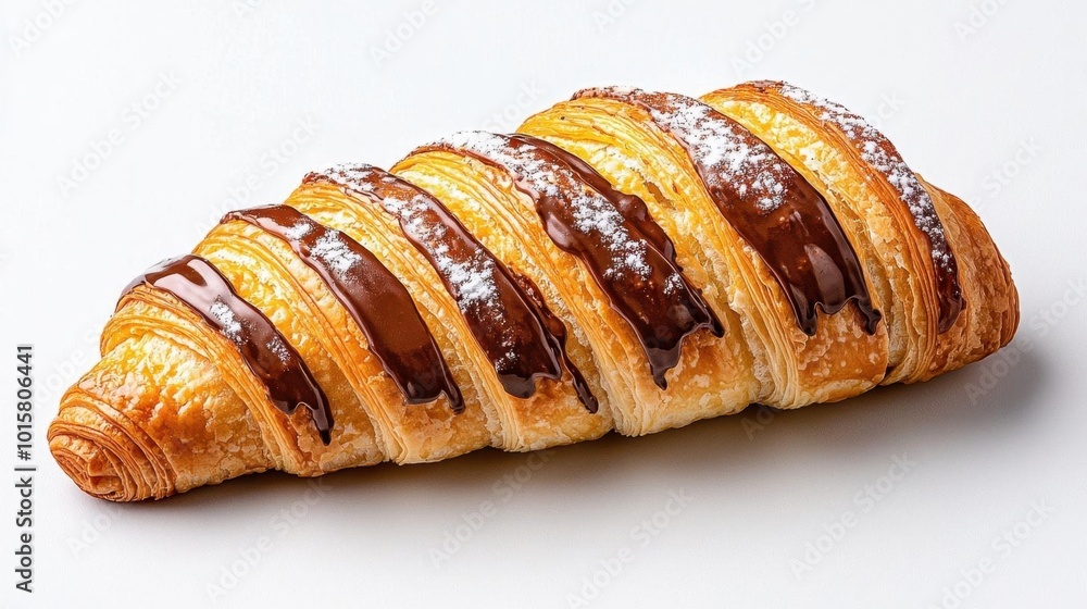 A photostock image of a croissant with butter and chocolate filling on a clean white background A photostock image of a croissant with butter and chocolate filling on a clean white background