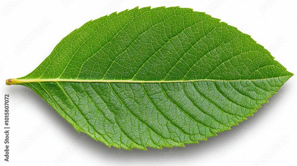 Obraz premium A photostock images of a single green leaf on a clean white background