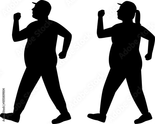 ウオーキングする太った男性と女性