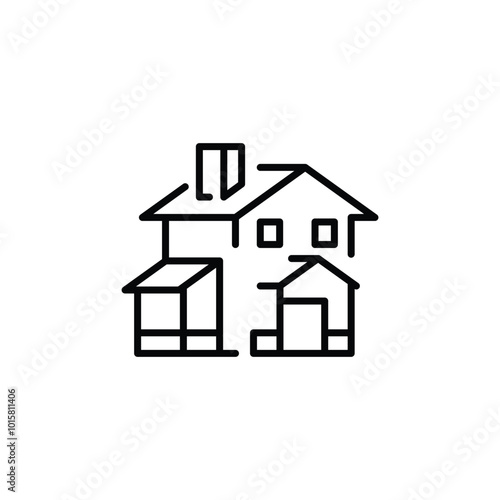 House icon. Simple outline of a residential home with a chimney and windows, perfect for real estate, housing, and construction design projects. Vector illustration