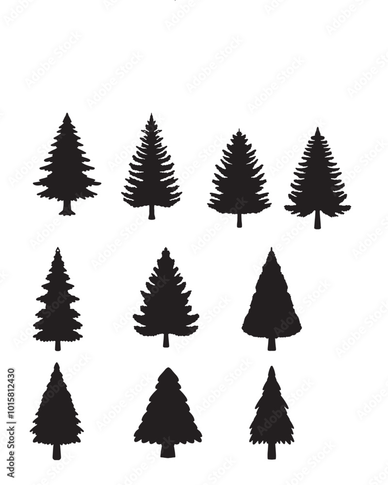 Obraz premium Isolated Pine on the white background. Pine silhouettes. Tree hand drawn. Vector EPS 10.