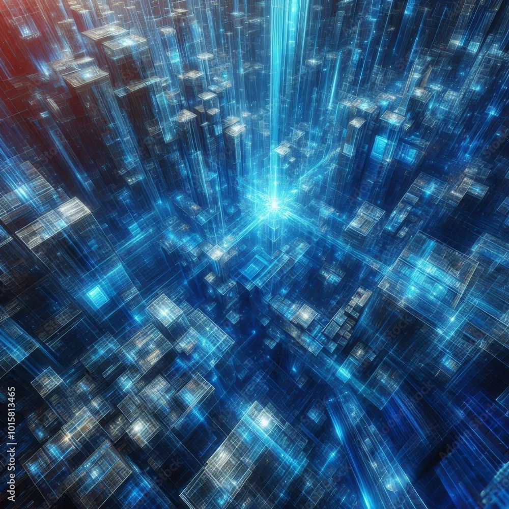 Fractal Geometry Chaos Blocks and Rays, Blue Future Technology Theme for Web, Wallpaper, and Cover Fractal Geometry Chaos Blocks and Rays, Blue Future Technology Theme for Web, Wallpaper, and Cover