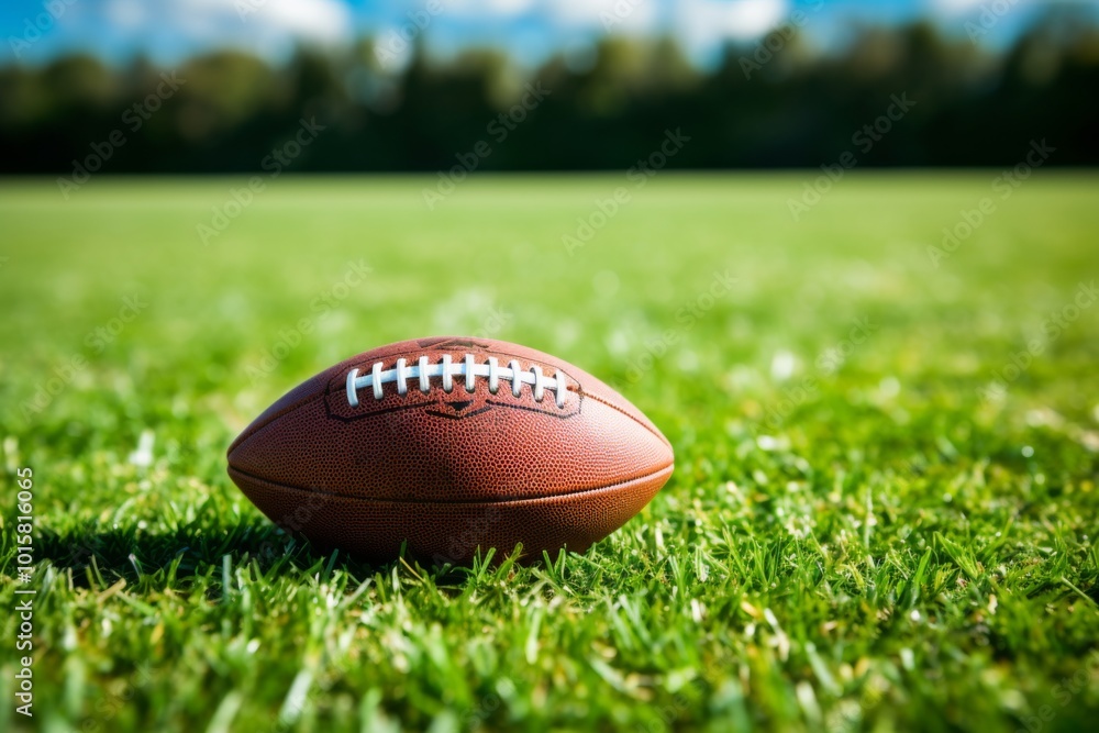 A close-up shot of an American football on the field, with white lines and green grass in the background. The ball is centered and placed at the one-yard line. A close-up shot of an American football on the field, with white lines and green grass in the background. The ball is centered and placed at the one-yard line.