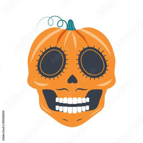 Halloween pumpkin skull. Mexican skeleton isolated on white background. Day of the dead. Dia muertos dead spooky skull.