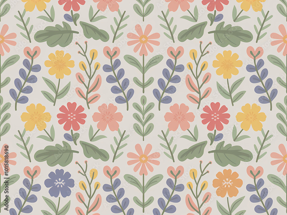 floral pattern, cute and simple cartoon illustration of a ditsy floral pattern in soft and muted pastel shades. floral pattern, cute and simple cartoon illustration of a ditsy floral pattern in soft and muted pastel shades.