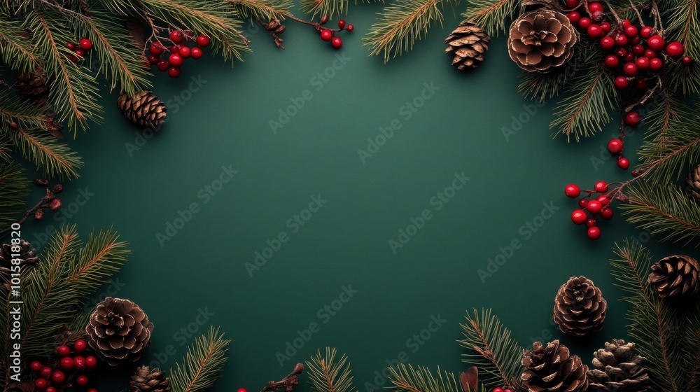 Christmas Border with Pinecones and Berries Christmas Border with Pinecones and Berries