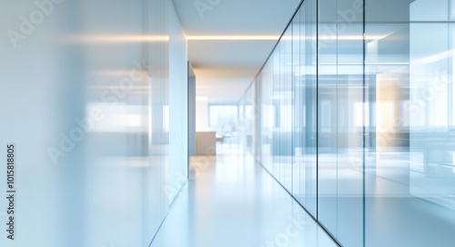 Wallpaper Mural Blurred background of a modern office interior featuring glass windows and a polished floor, with a focus on the hallway Torontodigital.ca