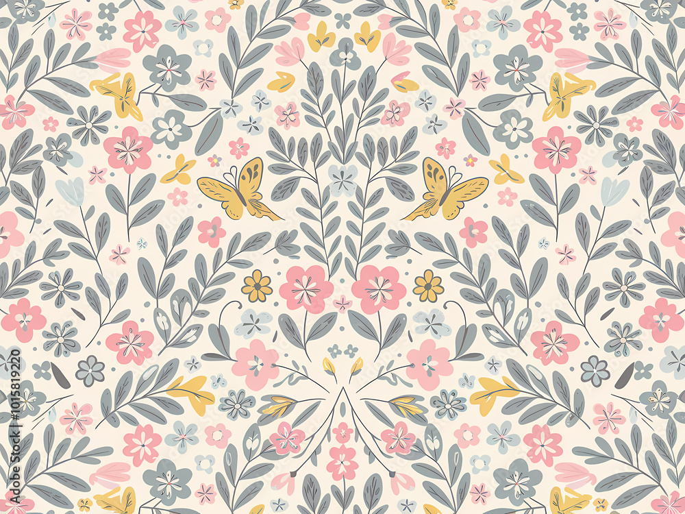 cute and simple cartoon illustration of a ditsy floral pattern in soft and muted pastel shades. cute and simple cartoon illustration of a ditsy floral pattern in soft and muted pastel shades.