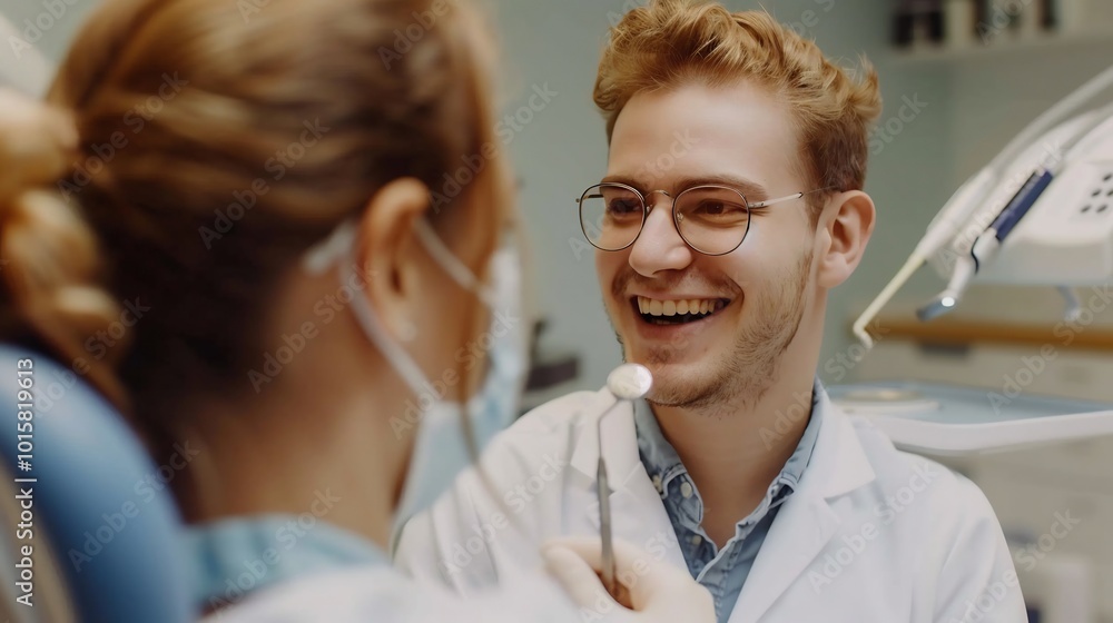Obraz premium Dentist showing a patient how to care for their teeth after a root canal