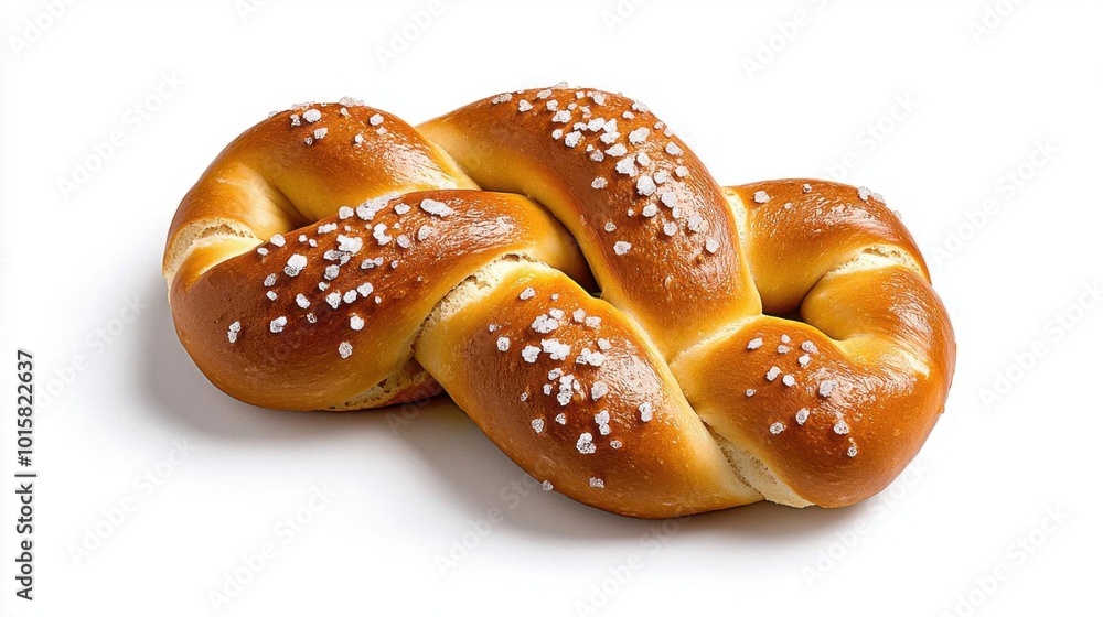 A photostock images of a freshly baked soft pretzel sprinkled with coarse salt on a clean white background High Quality A photostock images of a freshly baked soft pretzel sprinkled with coarse salt on a clean white background High Quality