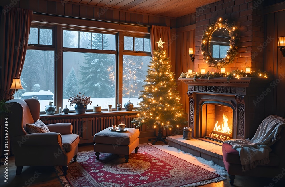 house decorated for Christmas, white snowdrifts house decorated for Christmas, white snowdrifts