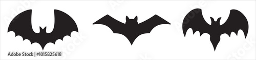 Bats silhouette vector set. Scary, spooky, and cute bat. Halloween bats collection. Vector illustration design template for stencil, wall decor, door decoration, sticker. Isolated on white background.