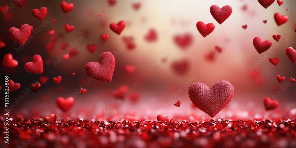 Floating Red Hearts on a Beautiful Background Floating Red Hearts on a Beautiful Background