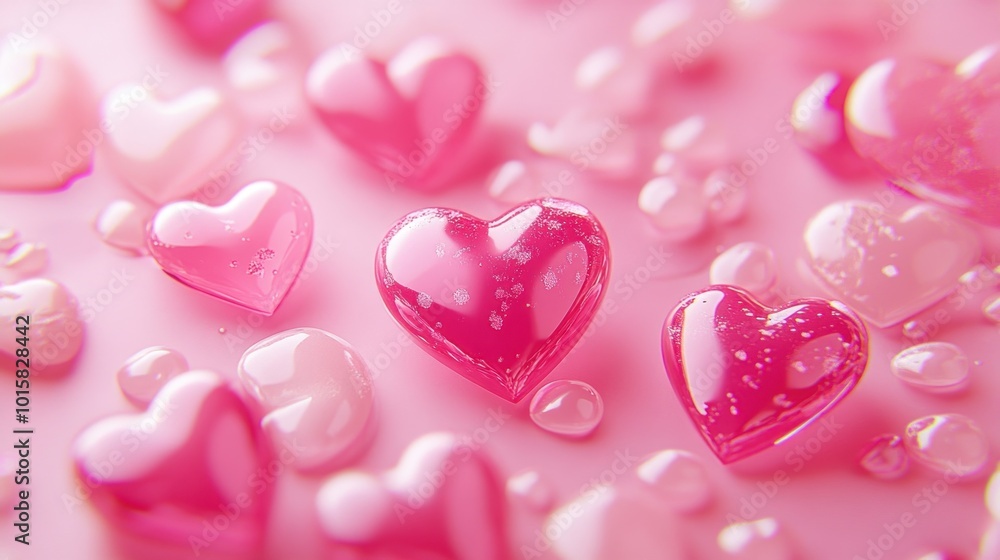 Glossy Pink Hearts on Pink Background Glossy Pink Hearts on Pink Background