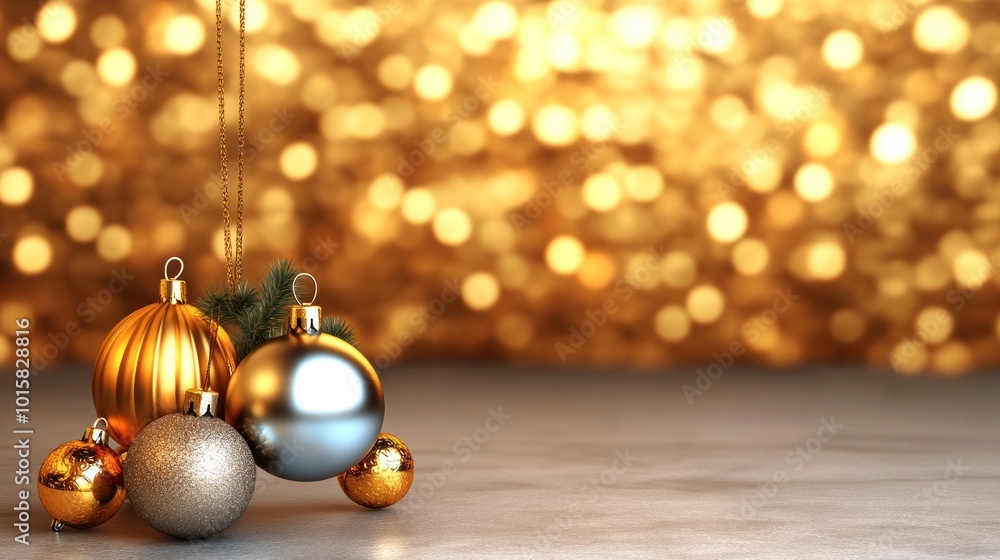Golden Christmas Ornaments on a Blurred Background Golden Christmas Ornaments on a Blurred Background