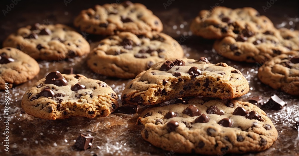 Freshly baked chocolate chip cookies with gooey centers Freshly baked chocolate chip cookies with gooey centers