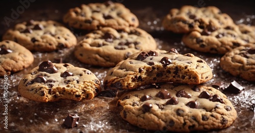 Freshly baked chocolate chip cookies with gooey centers