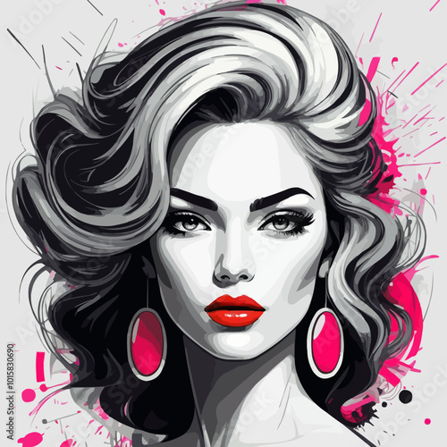 AI-generated glamorous portrait of a woman with a beautiful hairstyle. Beauty salon poster. Vector illustration isolated on white background. 