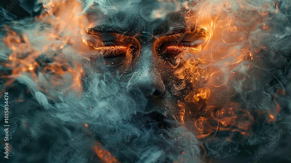 Mystical Face Emerging from Smoke and Fire Mystical Face Emerging from Smoke and Fire