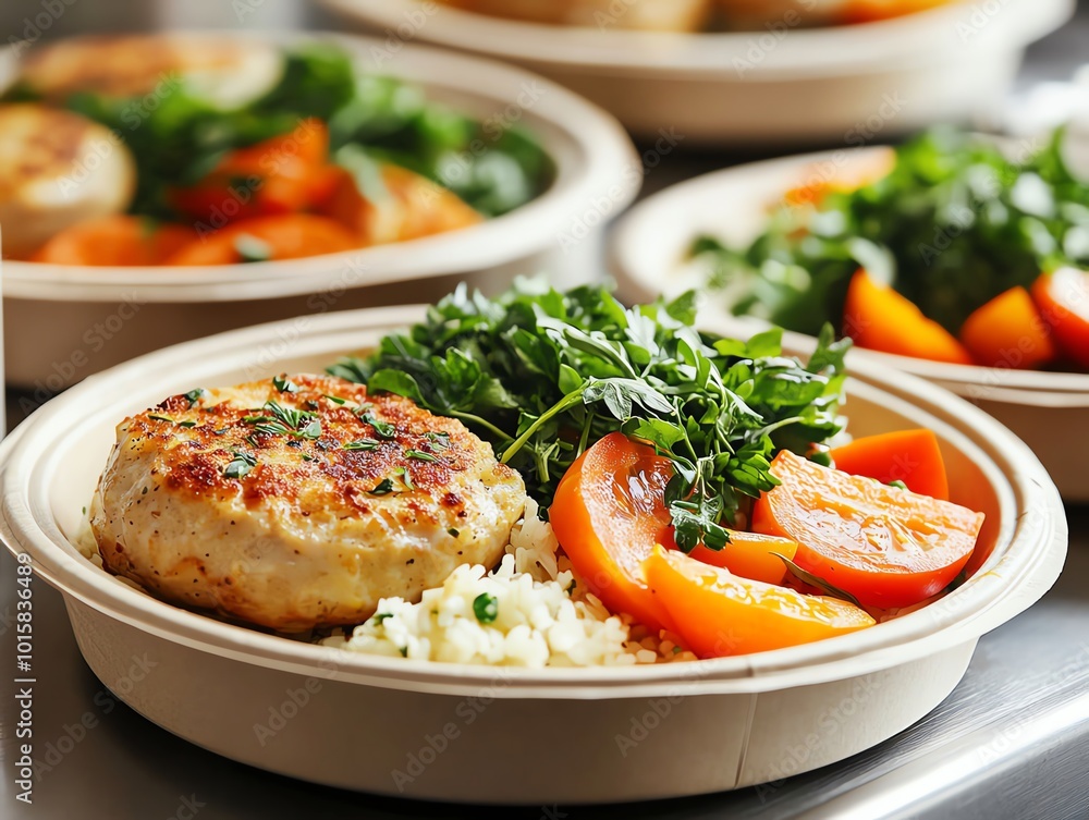 Eco-friendly vegan meal served in compostable plates, highlighting sustainable nutrition, vegan day, sustainability eco-friendly Eco-friendly vegan meal served in compostable plates, highlighting sustainable nutrition, vegan day, sustainability eco-friendly